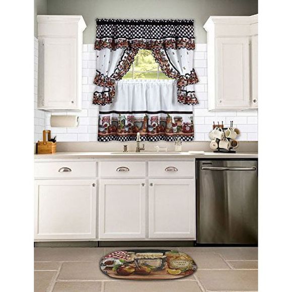 Naturally Home Mason Jars Kitchen Curtain Cottage Set, Tiers and Ruffled Swag, - Picture 1 of 4